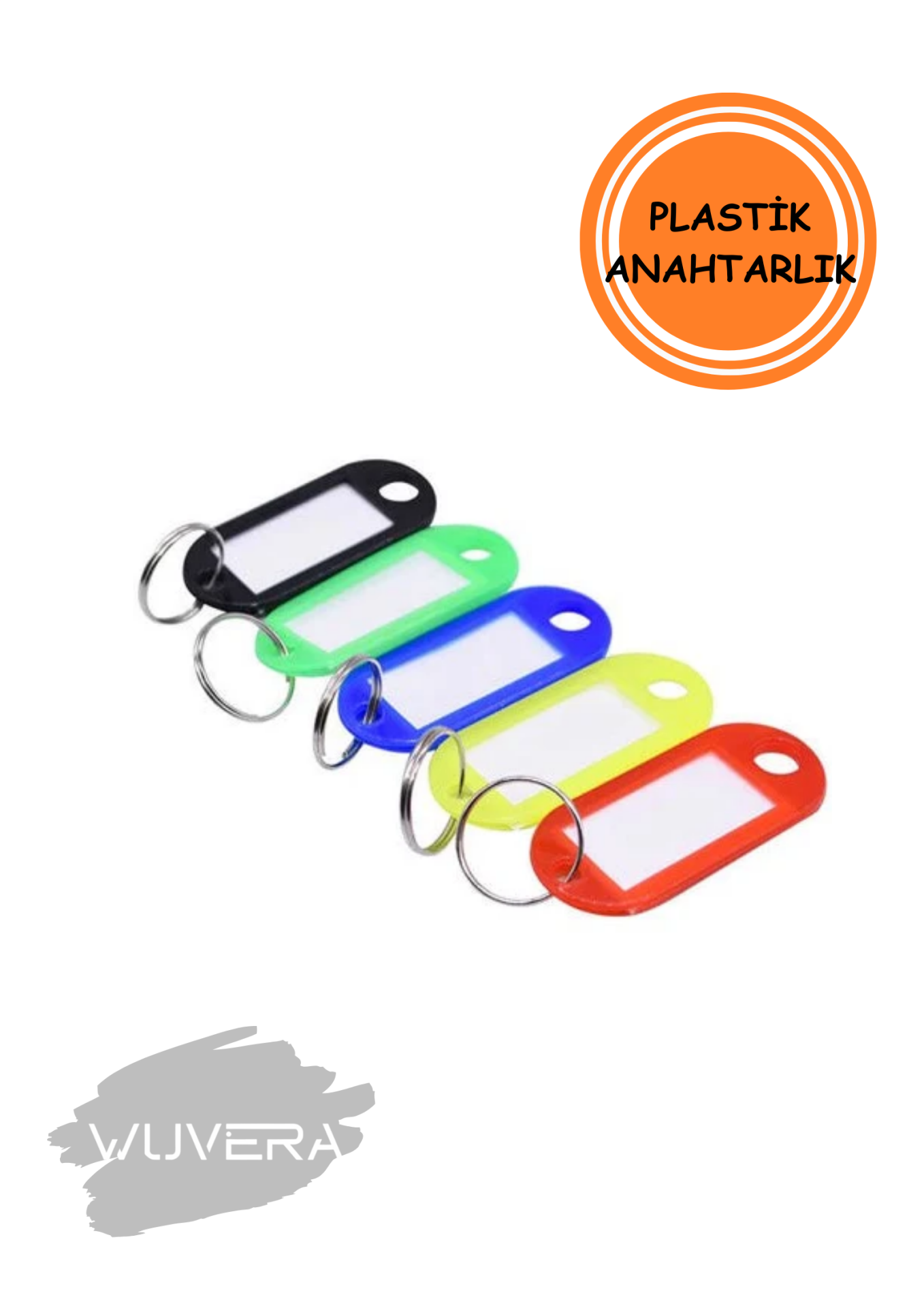 Wuvera Plastik Ekonomik Renkli Anahtarlık – İsim Yazmalı Etiketli (1 Adet)