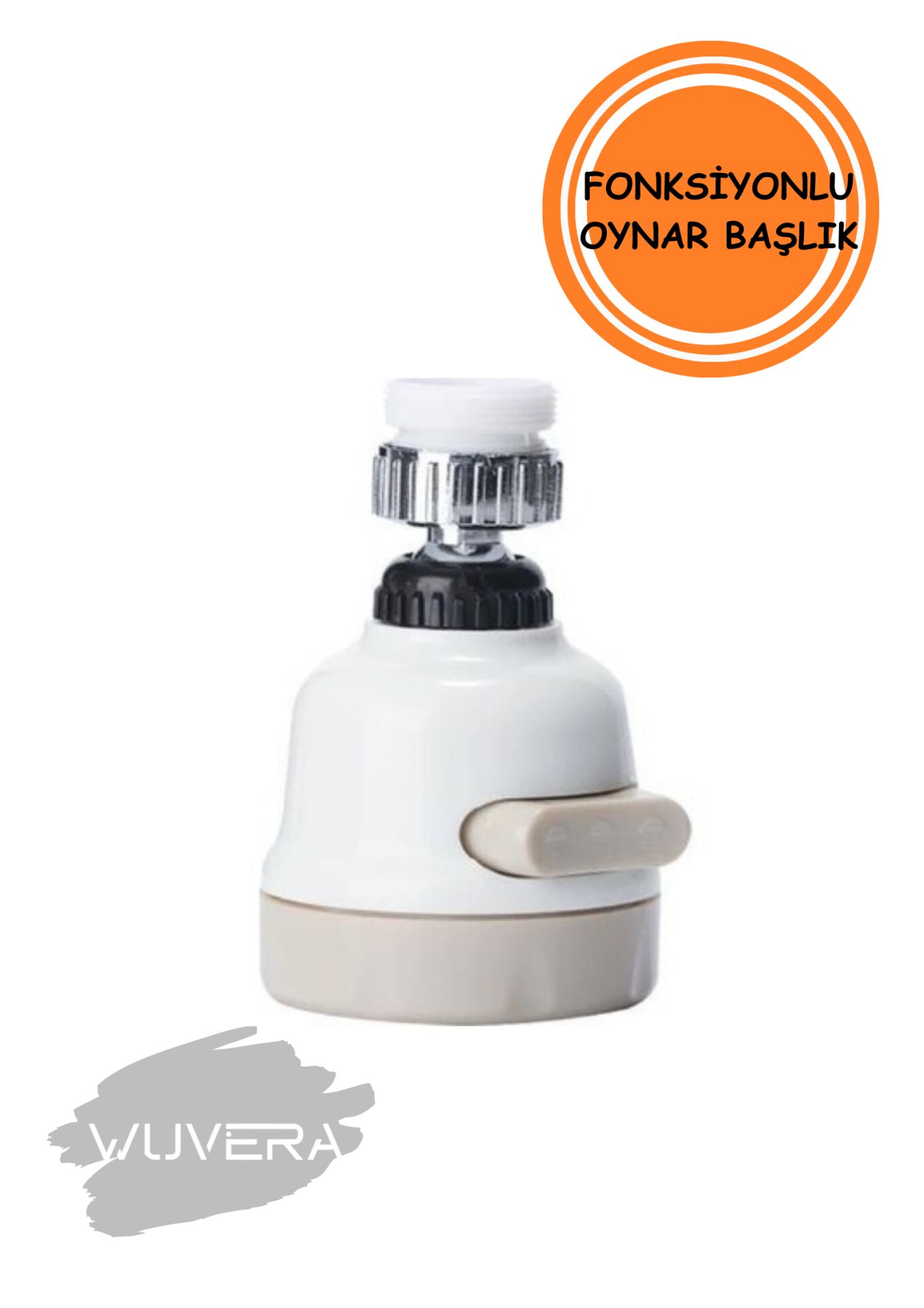 Wuvera 3 Fonksiyonlu Oynar Başlıklı Beyaz Musluk Başlığı - Pratik, Şık (TOPTAN SATIŞ)