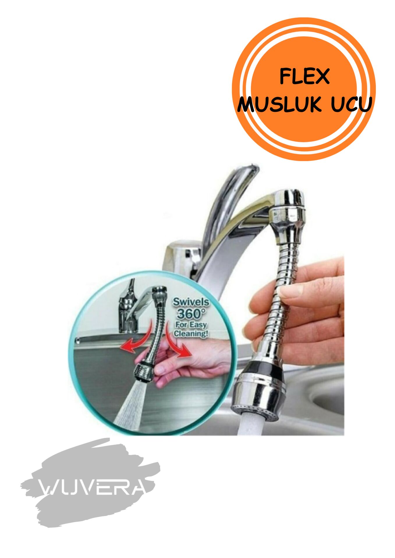 Wuvera Turbo Flex Plastik Hortumlu Esnek Ayarlanabilir Musluk Başlığı - 2 Aşamalı, Su Tasarruflu, Kolay Kurulumlu (TOPTAN SATIŞ)