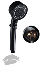 WUVERA Mat Siyah Turbo Pervaneli Banyo Duş Başlığı 5 Fonksiyonlu Başlık