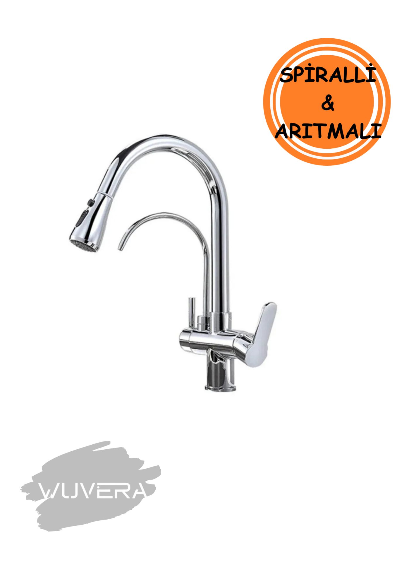 Wuvera Krom Arıtmalı Spiralli Mutfak Bataryası – 3 Yollu Su Filtresi ile Sağlıklı ve Pratik Mutfak Çözümü!