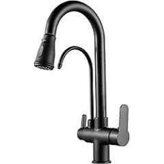 Wuvera Siyah Arıtmalı 3 Yollu Spiralli Mutfak Eviye Bataryası – Sağlıklı Su ve Modern Tasarım Bir Arada!