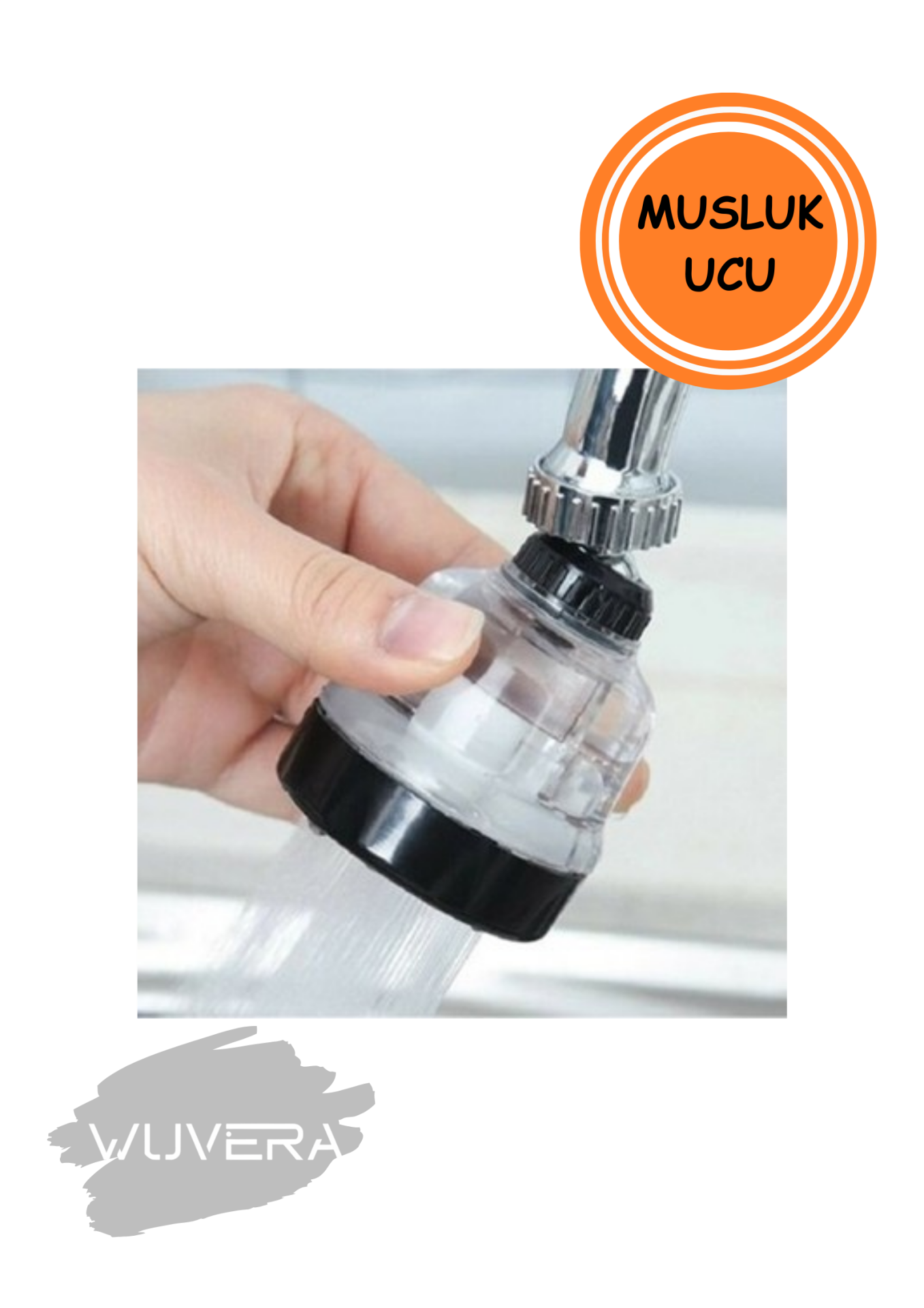 WUVERA Şeffaf 3 Fonksiyonlu Tasarruflu 360 Derece Döner Mutfak Lavabo Başlığı Musluk Ucu