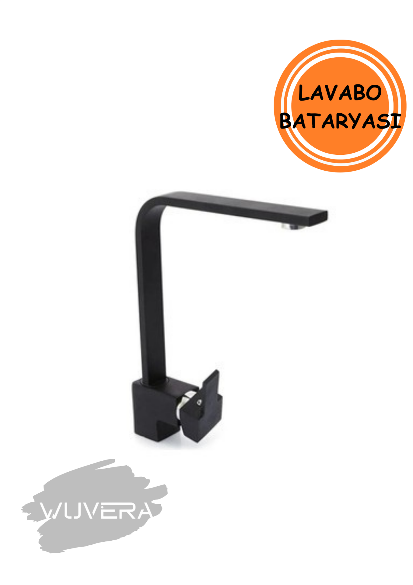 Wuvera Mat Siyah Kare Lavabo Bataryası – Çift Girişli, Aç-Kapa, Modern ve Dayanıklı