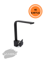 Wuvera Mat Siyah Kare Lavabo Bataryası – Çift Girişli, Aç-Kapa, Modern ve Dayanıklı