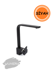 Wuvera Mat Siyah Kare Lavabo Bataryası – Çift Girişli, Aç-Kapa, Modern ve Dayanıklı