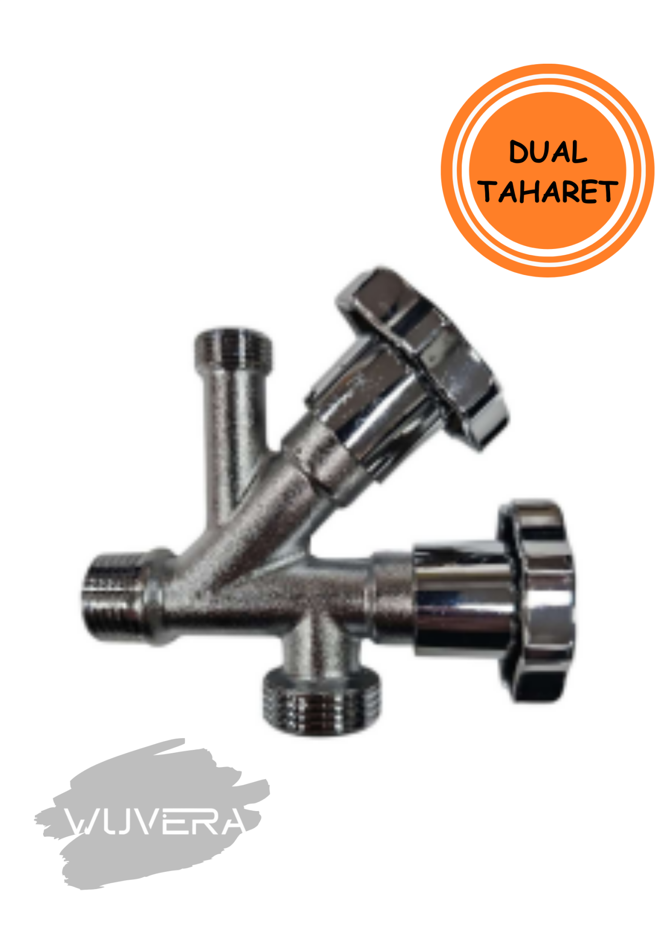 Wuvera Dual Taharet Musluğu – Çift Vanalı, 3/4” & 3/8” Çıkışlı, 1/2” Tesisat Bağlantı