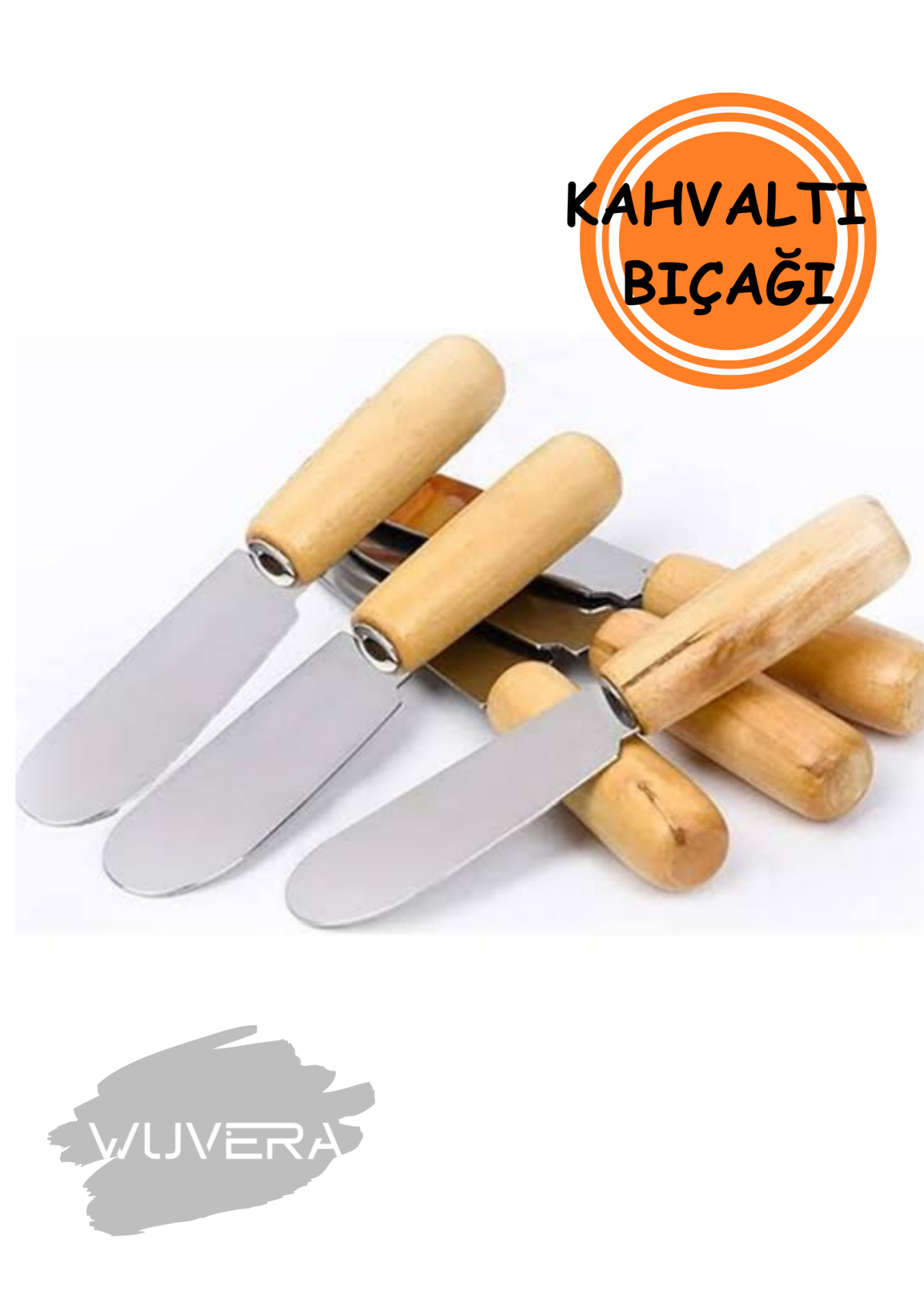 Wuvera 6’lı Ahşap Saplı Kahvaltı Spatulası – Bal ve Çikolata Bıçağı Seti