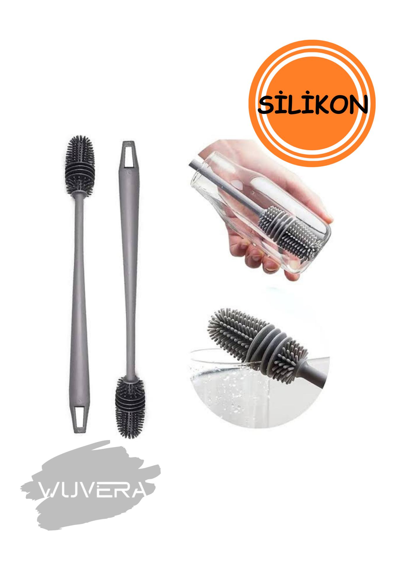 Wuvera TPR Silikon Fırça – Matara, Biberon, Emzik, Temizleyici, Kavanoz, Termos, Suluk, Yağ Şişesi Temizleme Fırçası