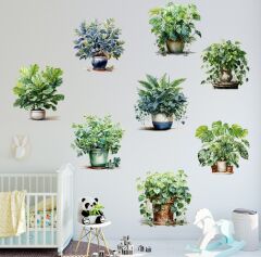 Saksılı Çiçek Tasarımlı 8li Sticker MC-480A