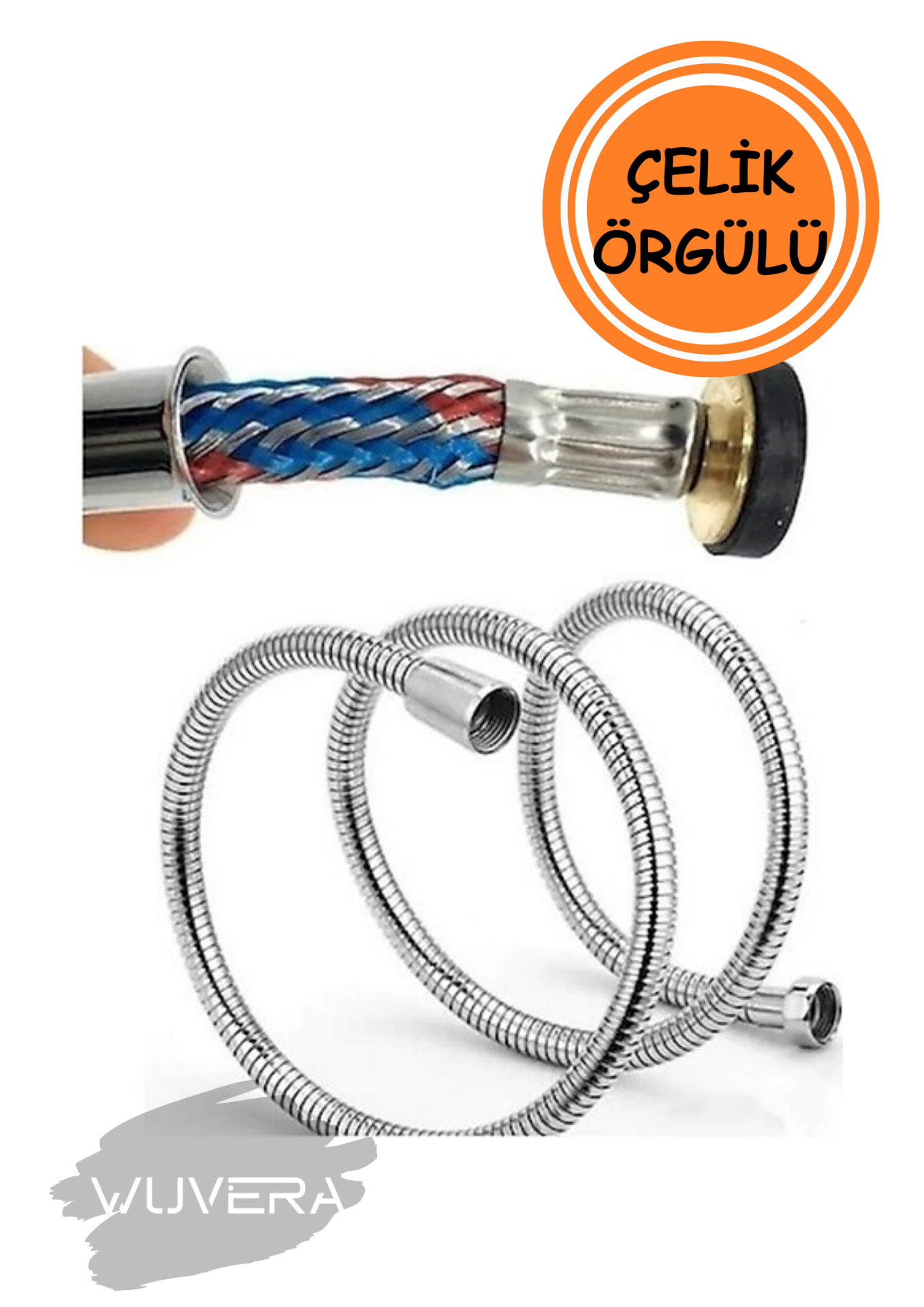 Wuvera Paslanmaz Kırılmaz Örgülü Çelik Duş Hortumu – 150 cm Uzun Ömürlü ve Esnek Tasarım