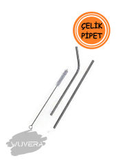 Wuvera 3 Parça Metal Pipet Seti – Paslanmaz Çelik Pipet ve Çubuk Pipet Temizleme Fırçası