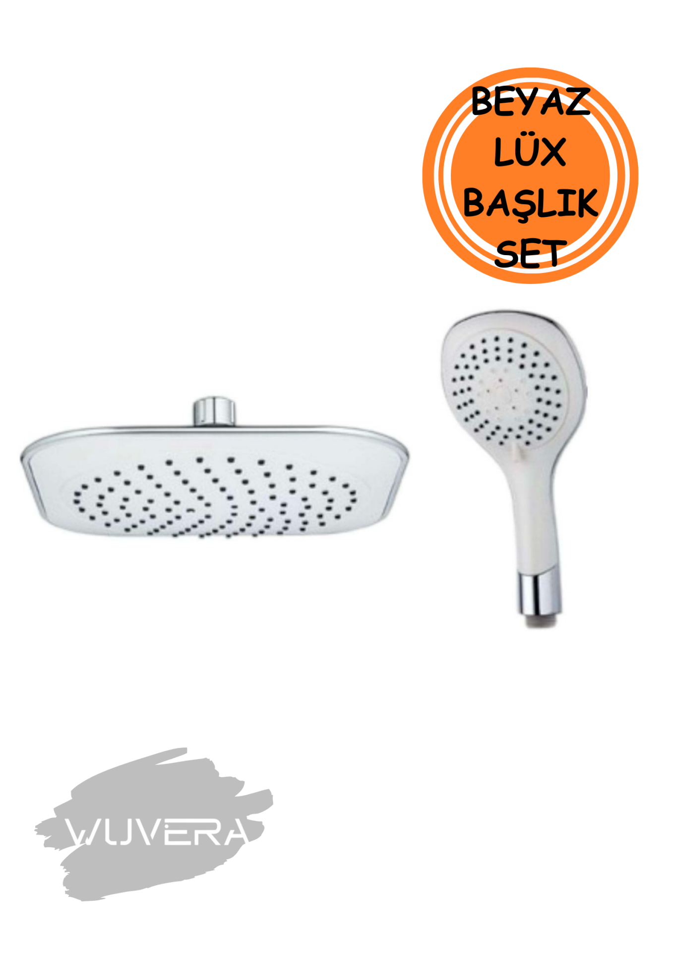 WUVERA Beyaz Lux Tepe Yağmurlama Duş Seti Robotu - Tepe Duş Başlığı ve El Duşu Seti