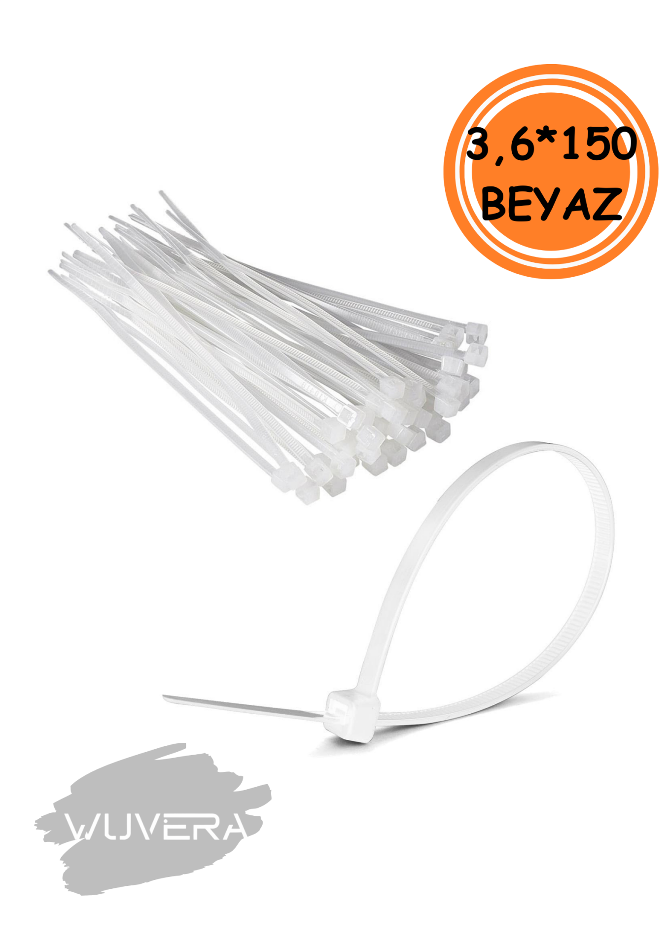 Wuvera 3,6 x 150 mm Beyaz Cırt Kelepçe – Pratik ve Güvenli Sabitleme Çözümü