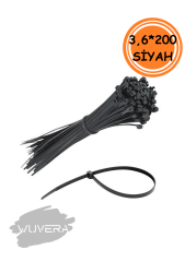 Wuvera 3,6 x 200 mm Siyah Cırt Kelepçe – Kablo Düzenleme ve Sabitleme İçin Pratik Çözüm