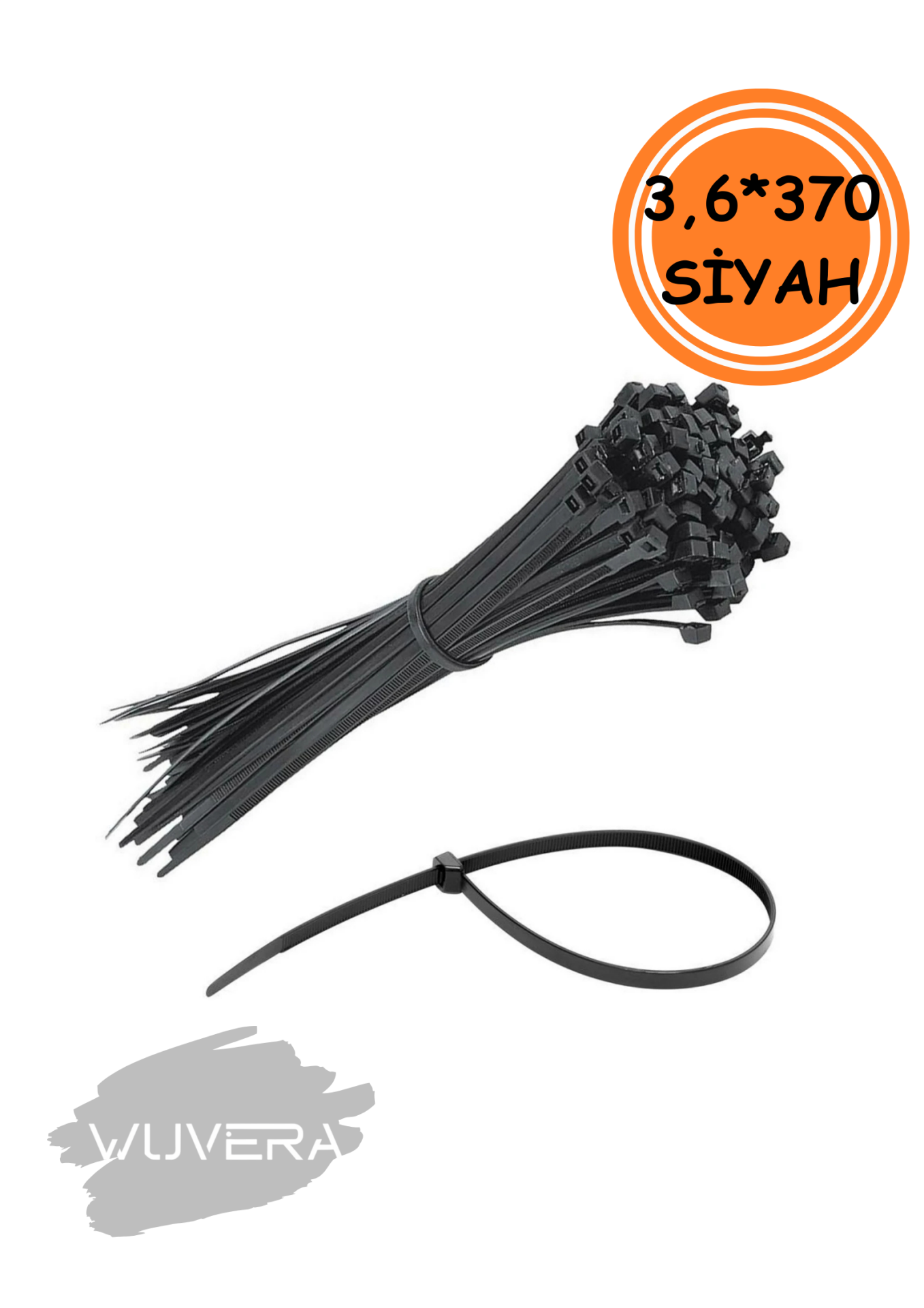 Wuvera 3,6 x 370 mm Siyah Kablo Bağlantı Cırt Kelepçe – Dayanıklı ve Uzun Yapılı Sabitleme Ürünü