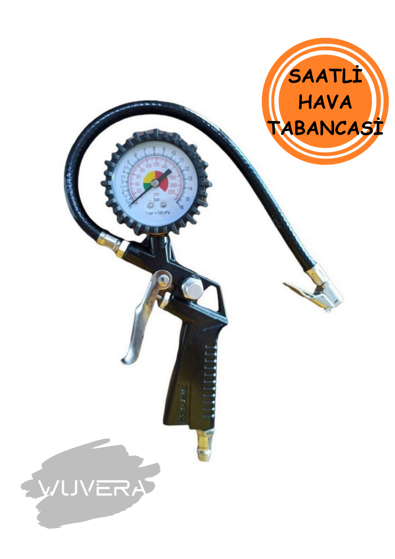 Wuvera Hava Saatli Şişirme Tabancası – Kesin Basınç için Hassas Manometre