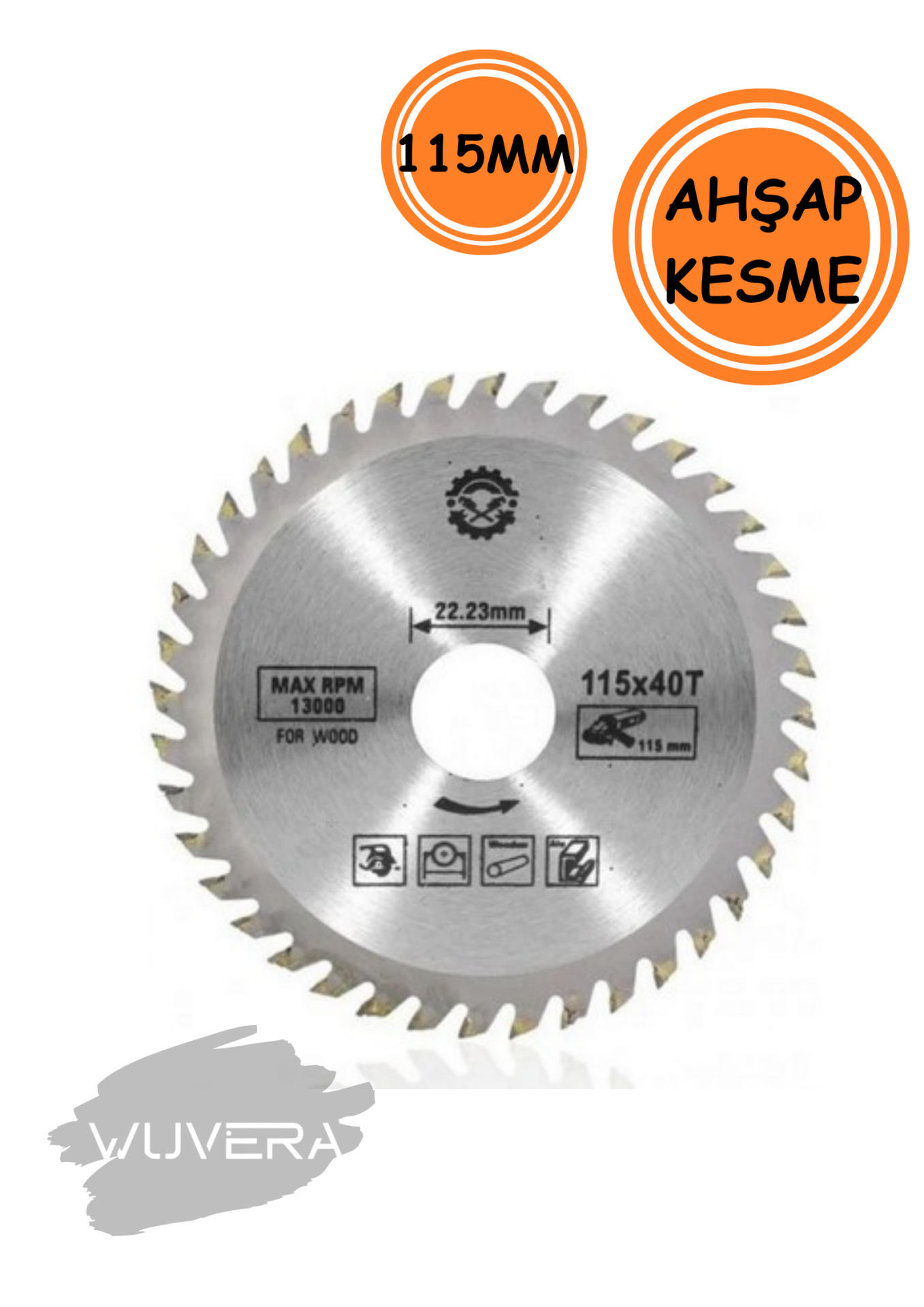 Wuvera 115 mm 40 Diş Elmas Uçlu Kesici – Ahşap, Sunta ve Parke İçin Uygun