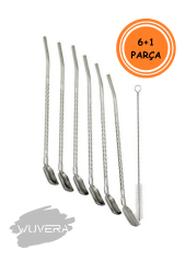 Wuvera 6'lı Paslanmaz Çelik Kaşıklı Pipet Seti – Sağlıklı ve Şık İçecek Deneyimi!