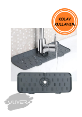 Wuvera Gri Su Tutucu Musluk Matı – Mutfak ve Banyo İçin Pratik Koruyucu