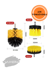 Wuvera Matkap Ucuna Takılan Temizlik Fırça Seti – 3 Parça Fırça Başlık ile Derinlemesine Temizlik